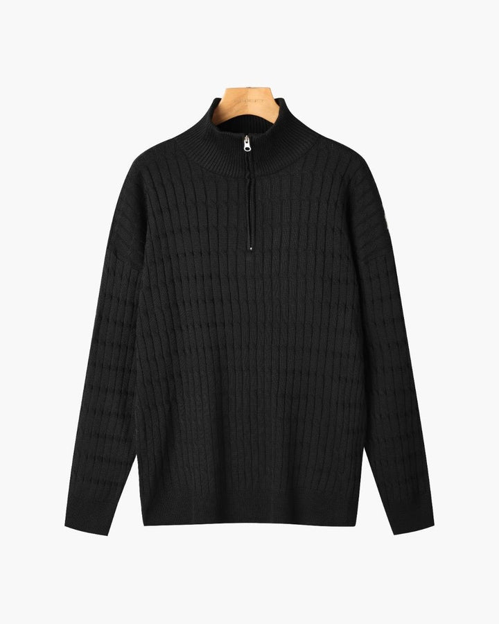 CALORA_ Half Zip Gebreide Trui Met Kabelpatroon En Hoge Hals