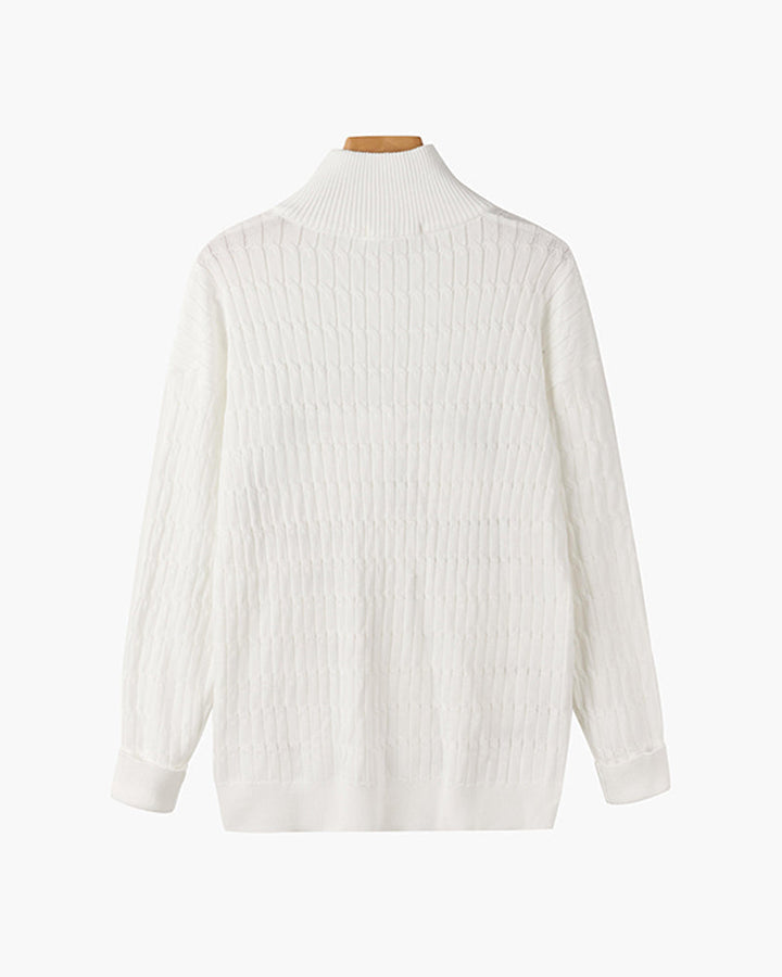 CALORA_ Half Zip Gebreide Trui Met Kabelpatroon En Hoge Hals