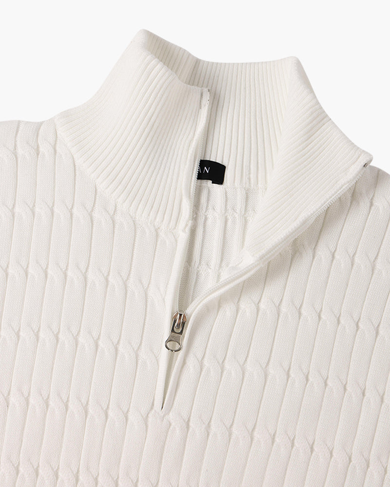 CALORA_ Half Zip Gebreide Trui Met Kabelpatroon En Hoge Hals