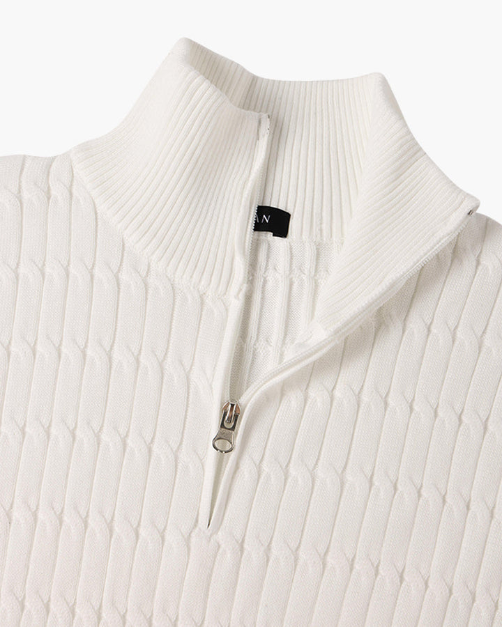 CALORA_ Half Zip Gebreide Trui Met Kabelpatroon En Hoge Hals
