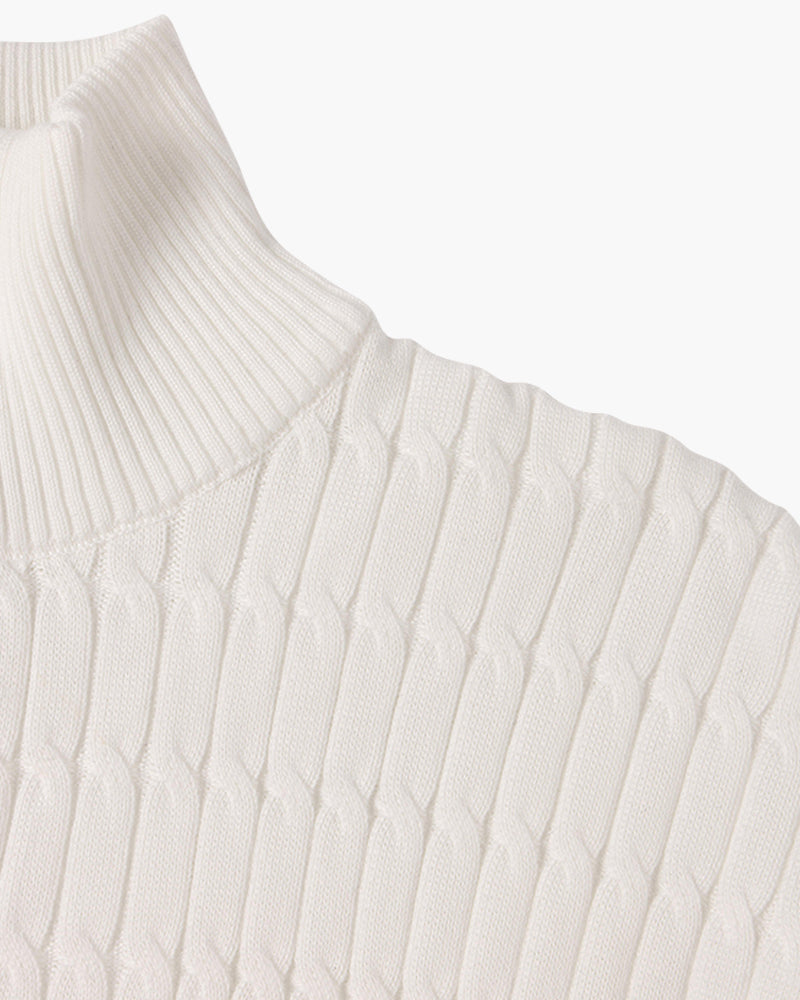 CALORA_ Half Zip Gebreide Trui Met Kabelpatroon En Hoge Hals