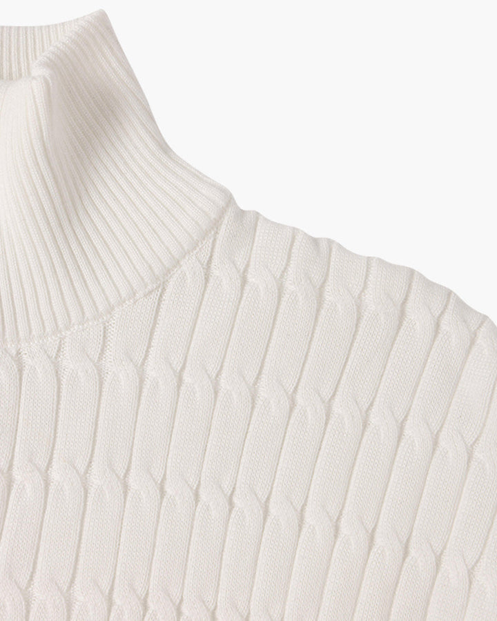 CALORA_ Half Zip Gebreide Trui Met Kabelpatroon En Hoge Hals