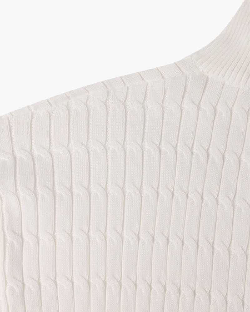 CALORA_ Half Zip Gebreide Trui Met Kabelpatroon En Hoge Hals