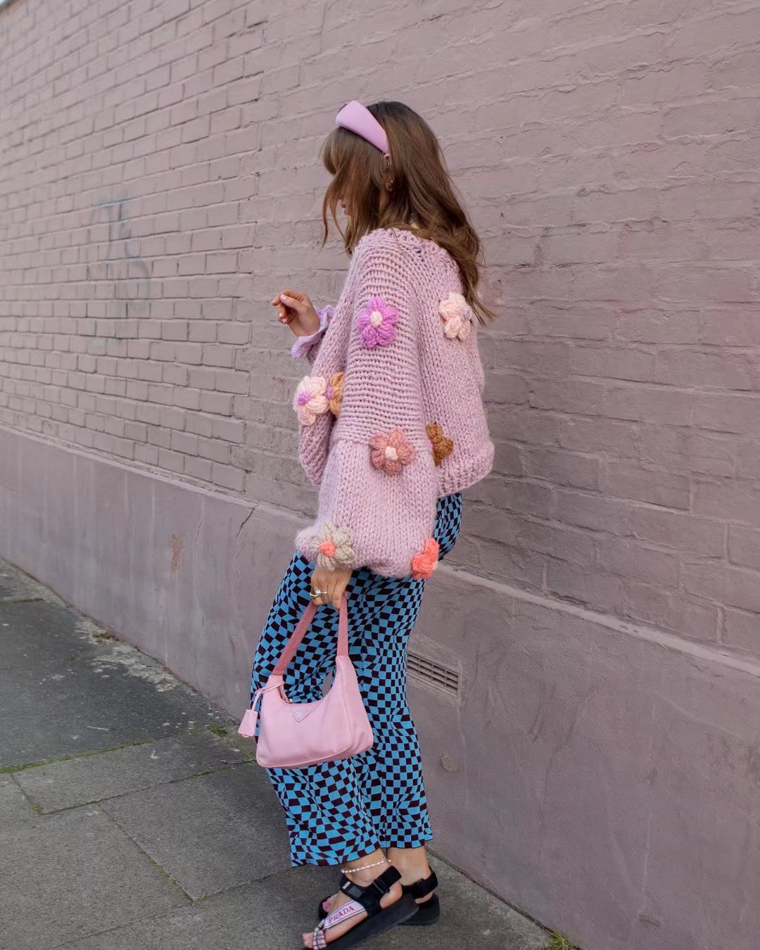 CALORA_ Handgebreide Bloemen Cardigan met Ballonmouwen en Zachte Knit