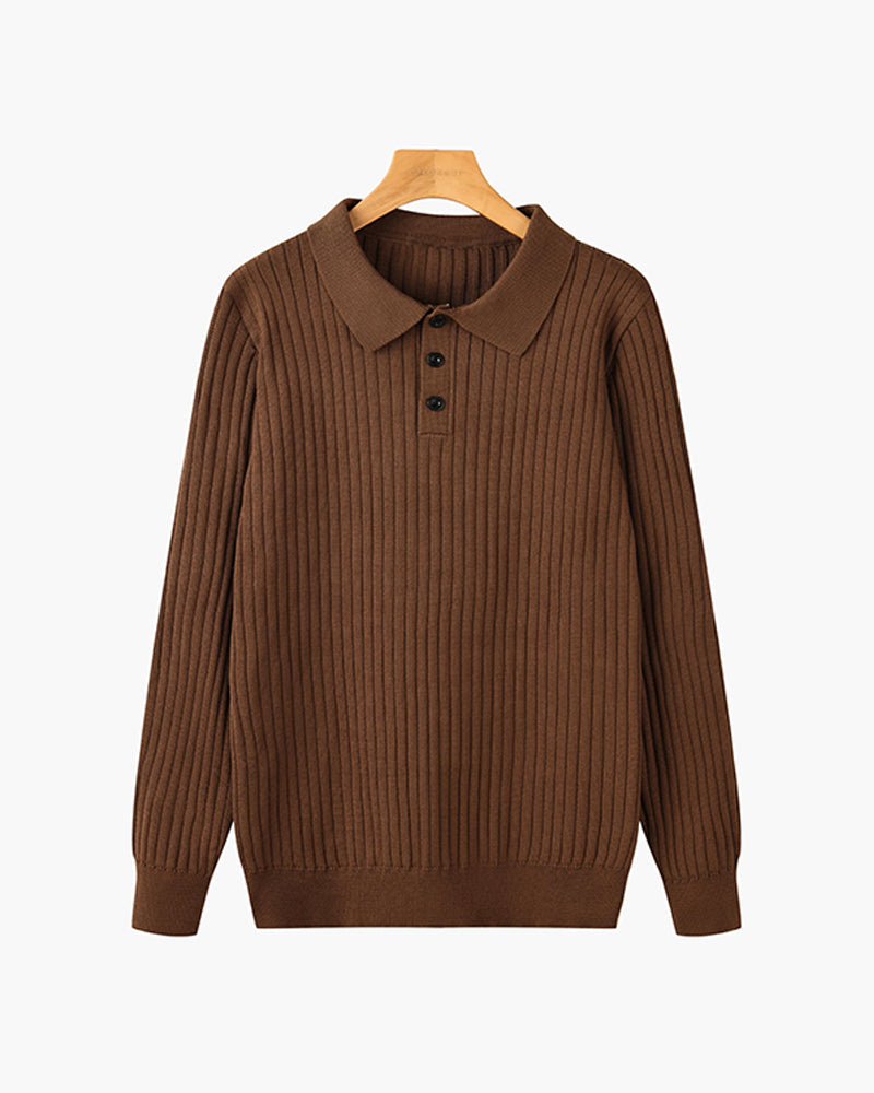 CALORA_ Heren Polo Met Knopenkraag En Verticale Ribstructuur