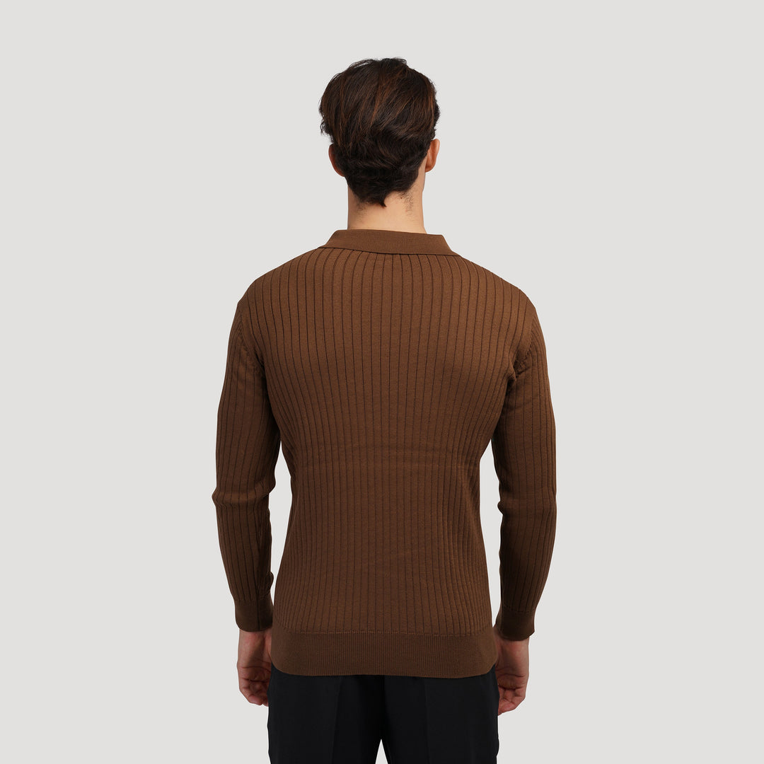 CALORA_ Heren Polo Met Knopenkraag En Verticale Ribstructuur