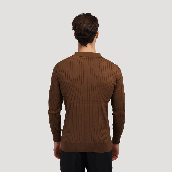 CALORA_ Heren Polo Met Knopenkraag En Verticale Ribstructuur