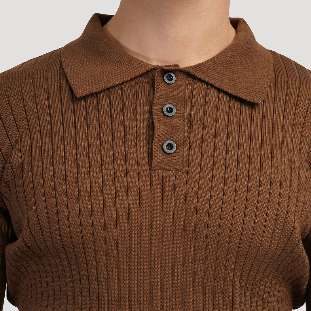 CALORA_ Heren Polo Met Knopenkraag En Verticale Ribstructuur