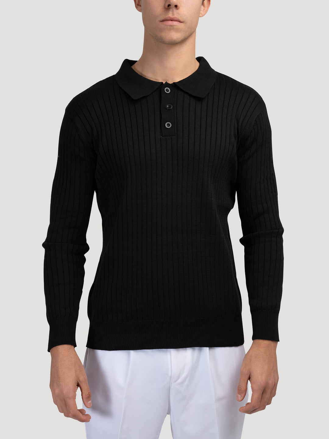 CALORA_ Heren Polo Met Knopenkraag En Verticale Ribstructuur