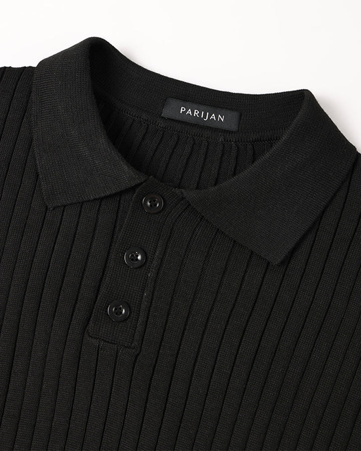 CALORA_ Heren Polo Met Knopenkraag En Verticale Ribstructuur