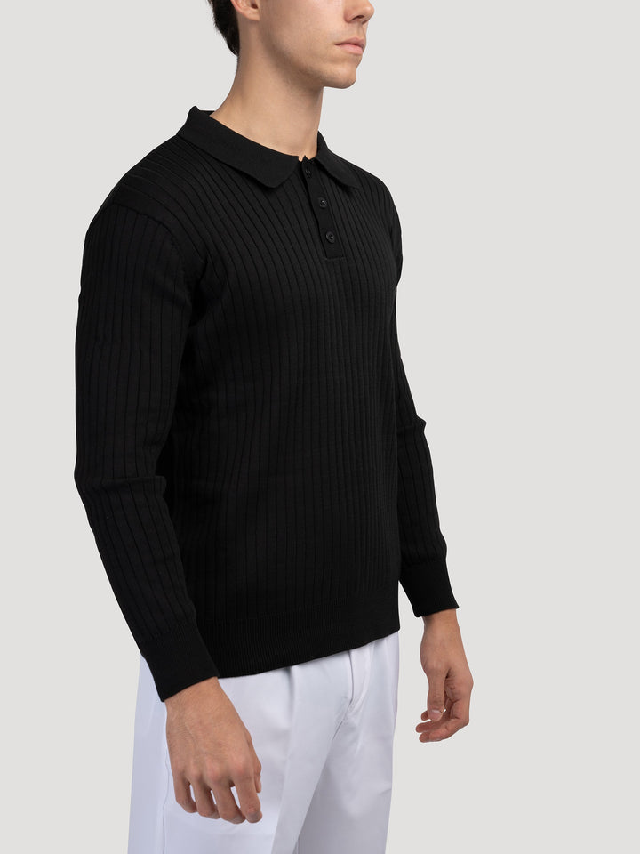CALORA_ Heren Polo Met Knopenkraag En Verticale Ribstructuur