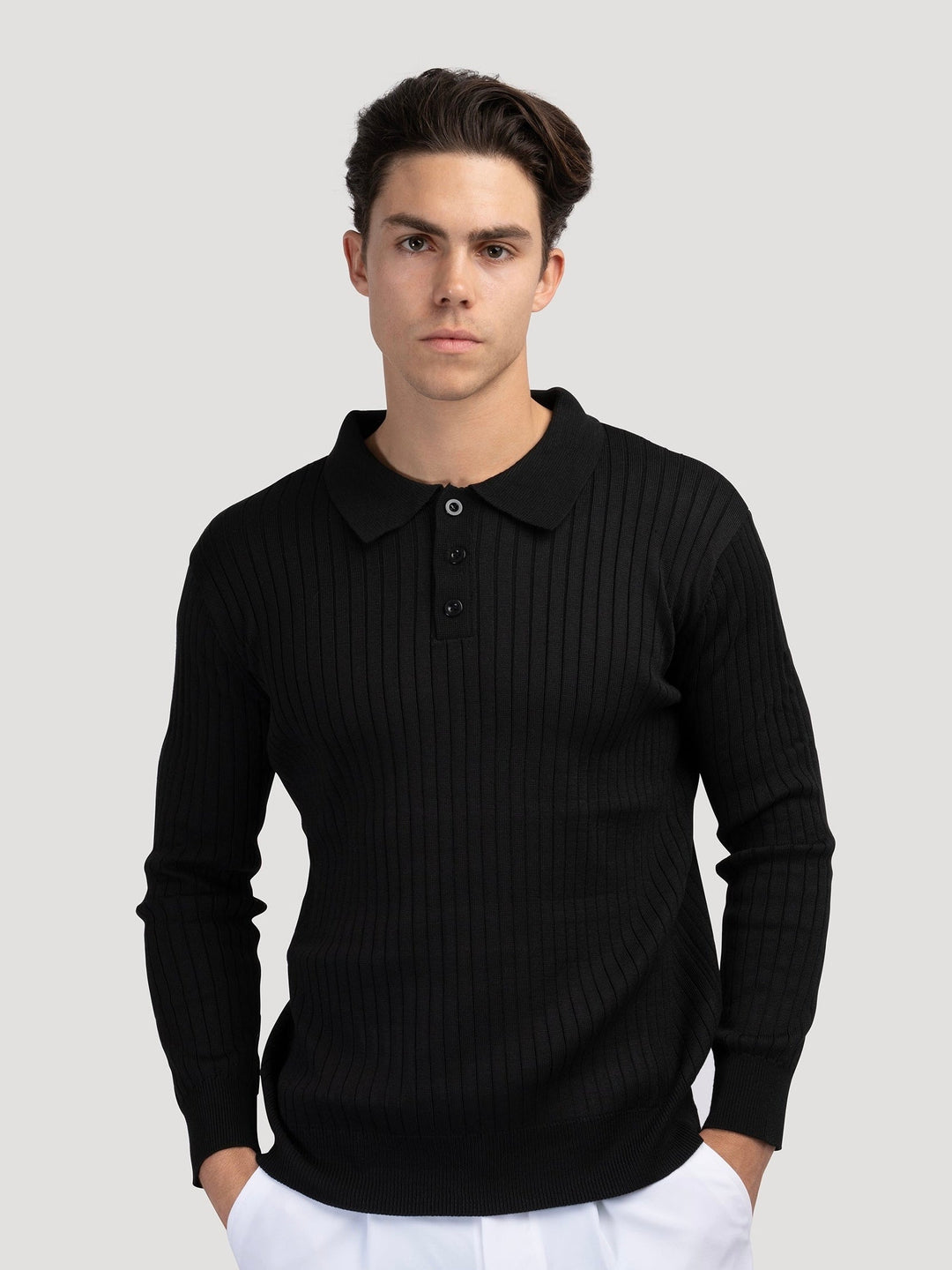 CALORA_ Heren Polo Met Knopenkraag En Verticale Ribstructuur