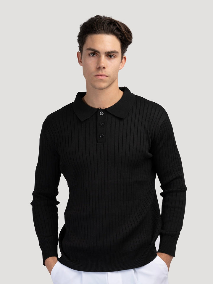CALORA_ Heren Polo Met Knopenkraag En Verticale Ribstructuur