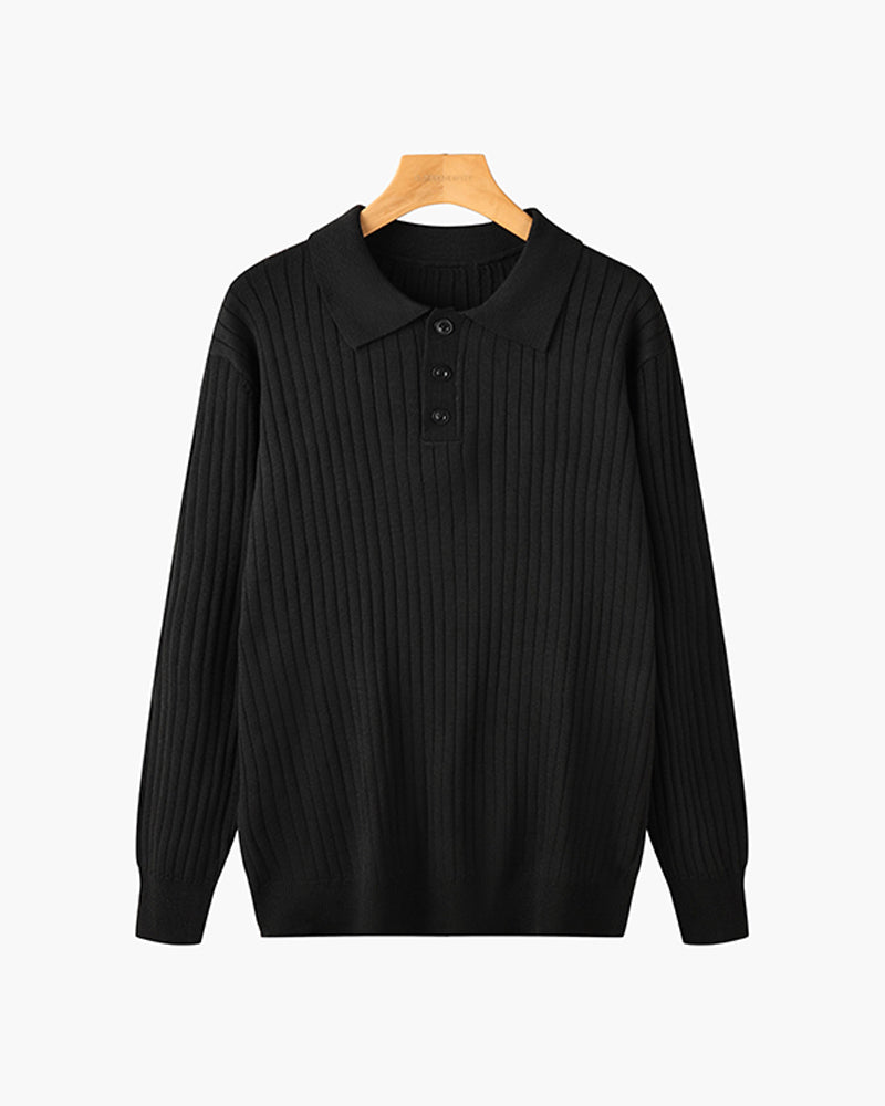 CALORA_ Heren Polo Met Knopenkraag En Verticale Ribstructuur