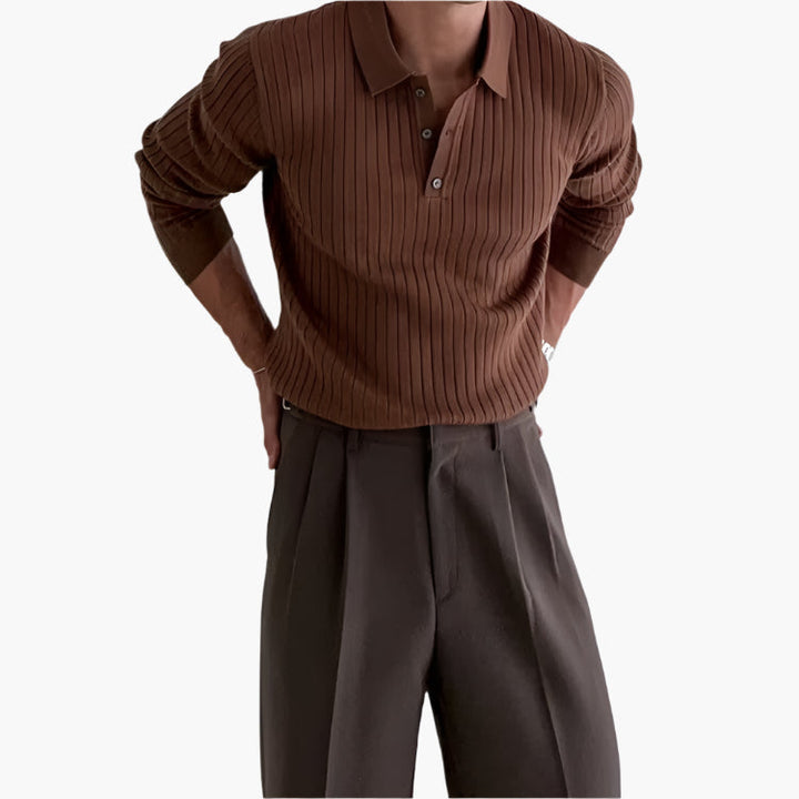 CALORA_ Heren Polo Met Knopenkraag En Verticale Ribstructuur