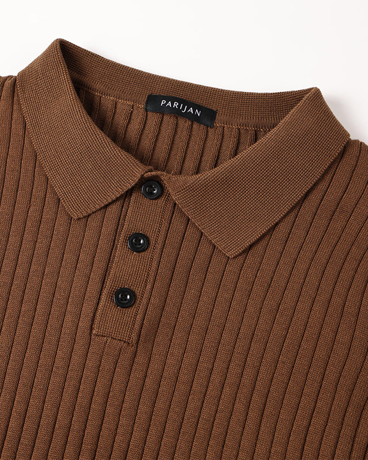 CALORA_ Heren Polo Met Knopenkraag En Verticale Ribstructuur