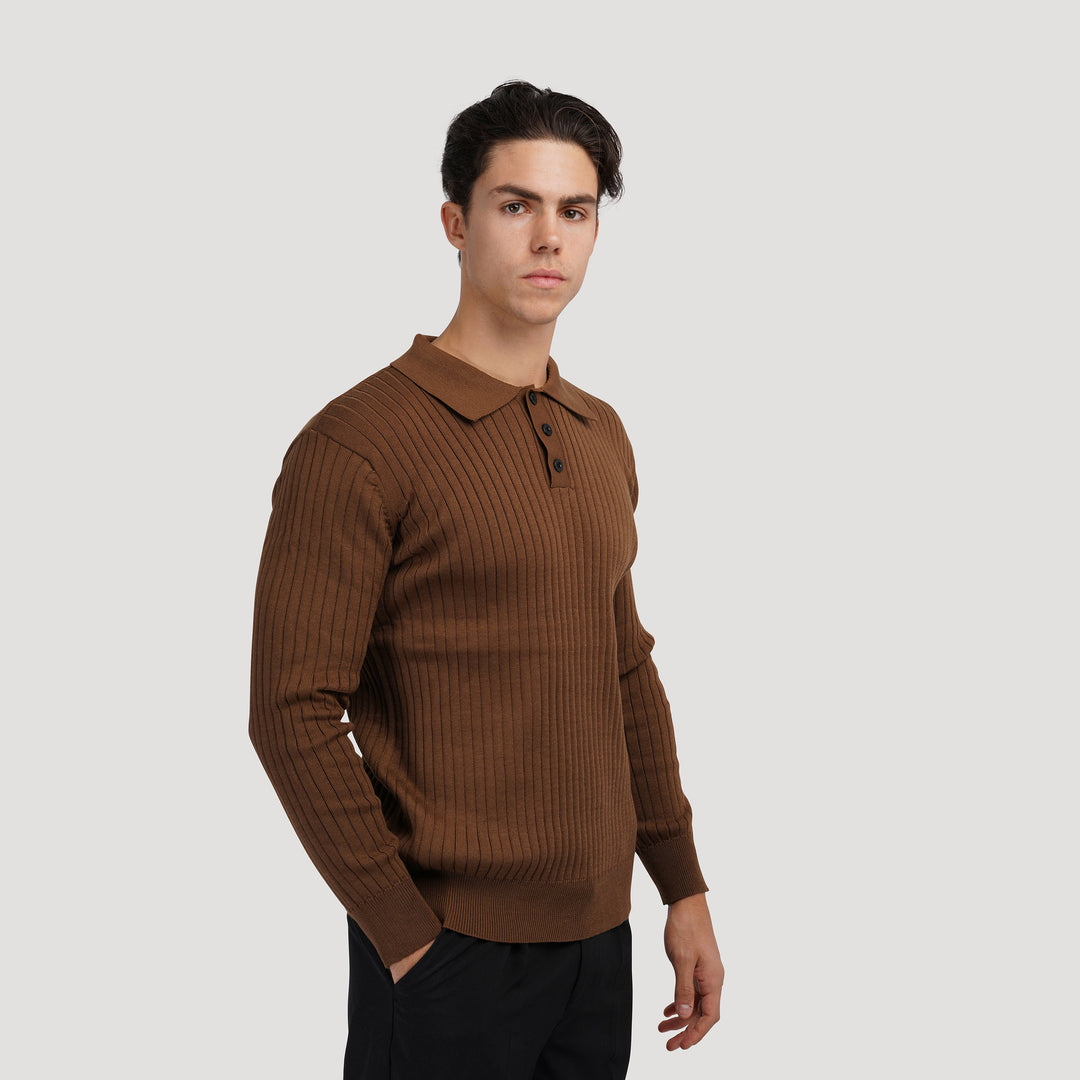 CALORA_ Heren Polo Met Knopenkraag En Verticale Ribstructuur