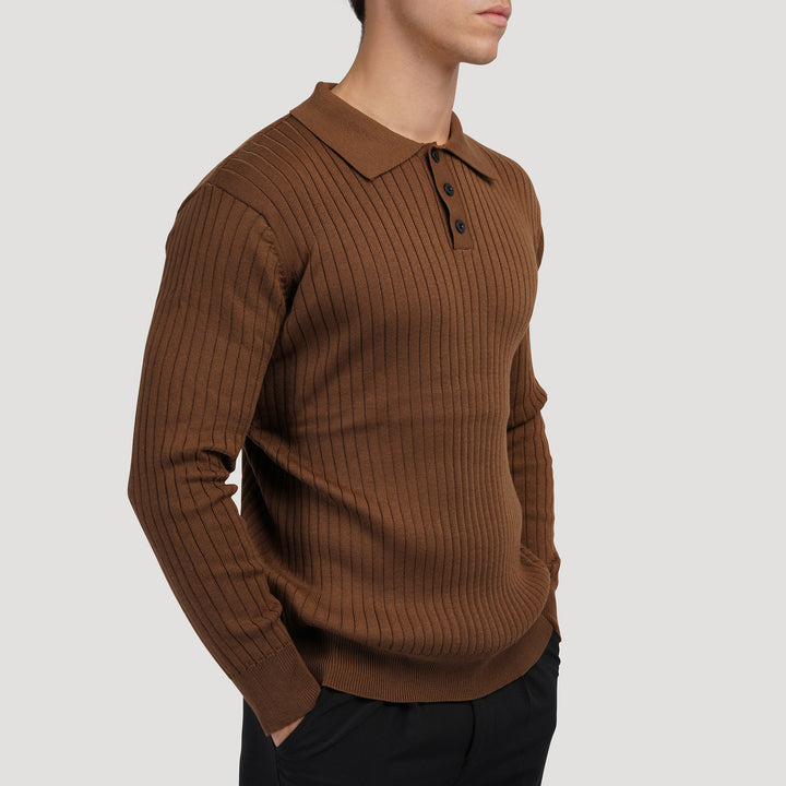 CALORA_ Heren Polo Met Knopenkraag En Verticale Ribstructuur