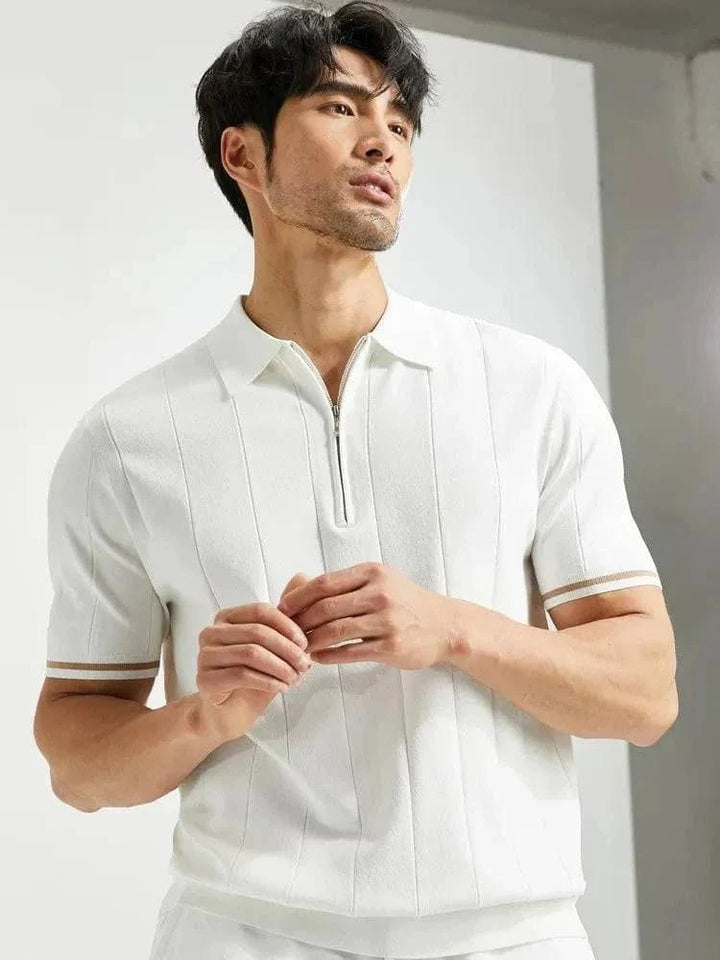 CALORA_ Heren Polo Shirt met Rits en Korte Mouwen