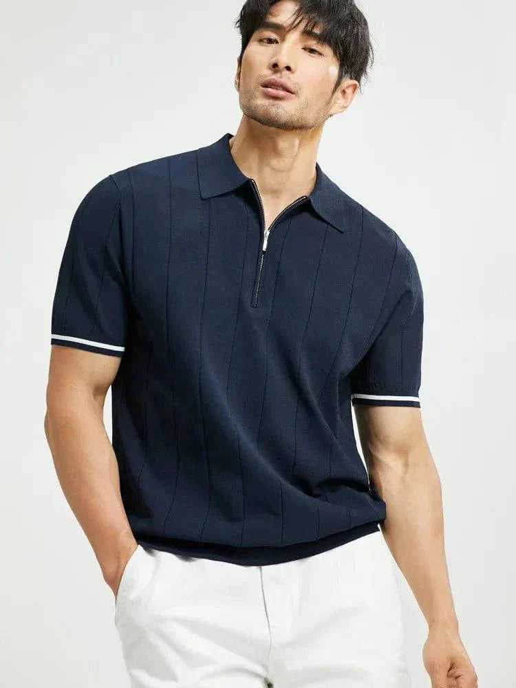 CALORA_ Heren Polo Shirt met Rits en Korte Mouwen