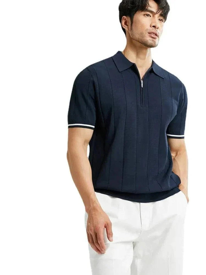 CALORA_ Heren Polo Shirt met Rits en Korte Mouwen