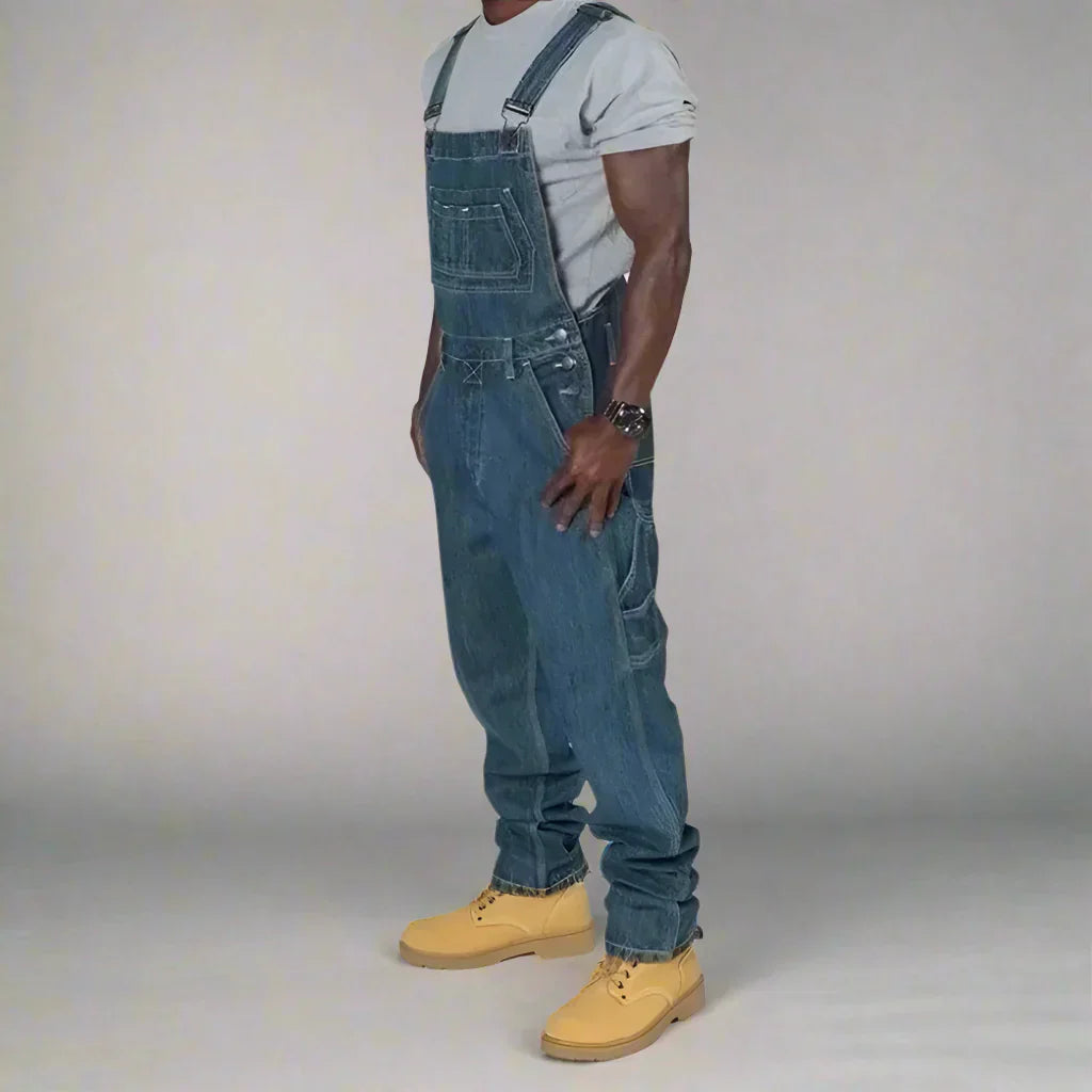 CALORA_ Heren Rechte Denim Overall Met Slim Fit En Splice Details