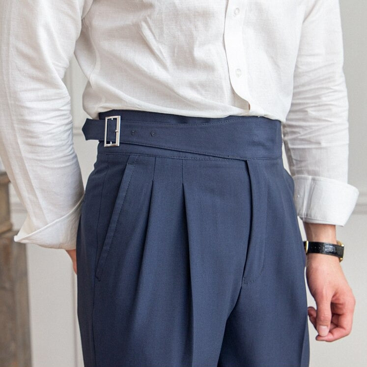 CALORA_ Heren Tailleur Pantalon Broek met Plooi en Verstelbare Gesp