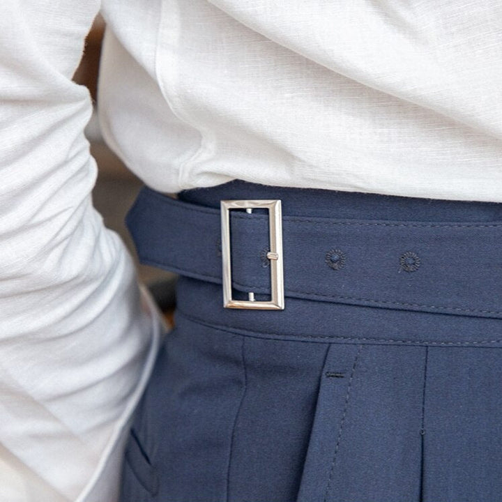 CALORA_ Heren Tailleur Pantalon Broek met Plooi en Verstelbare Gesp