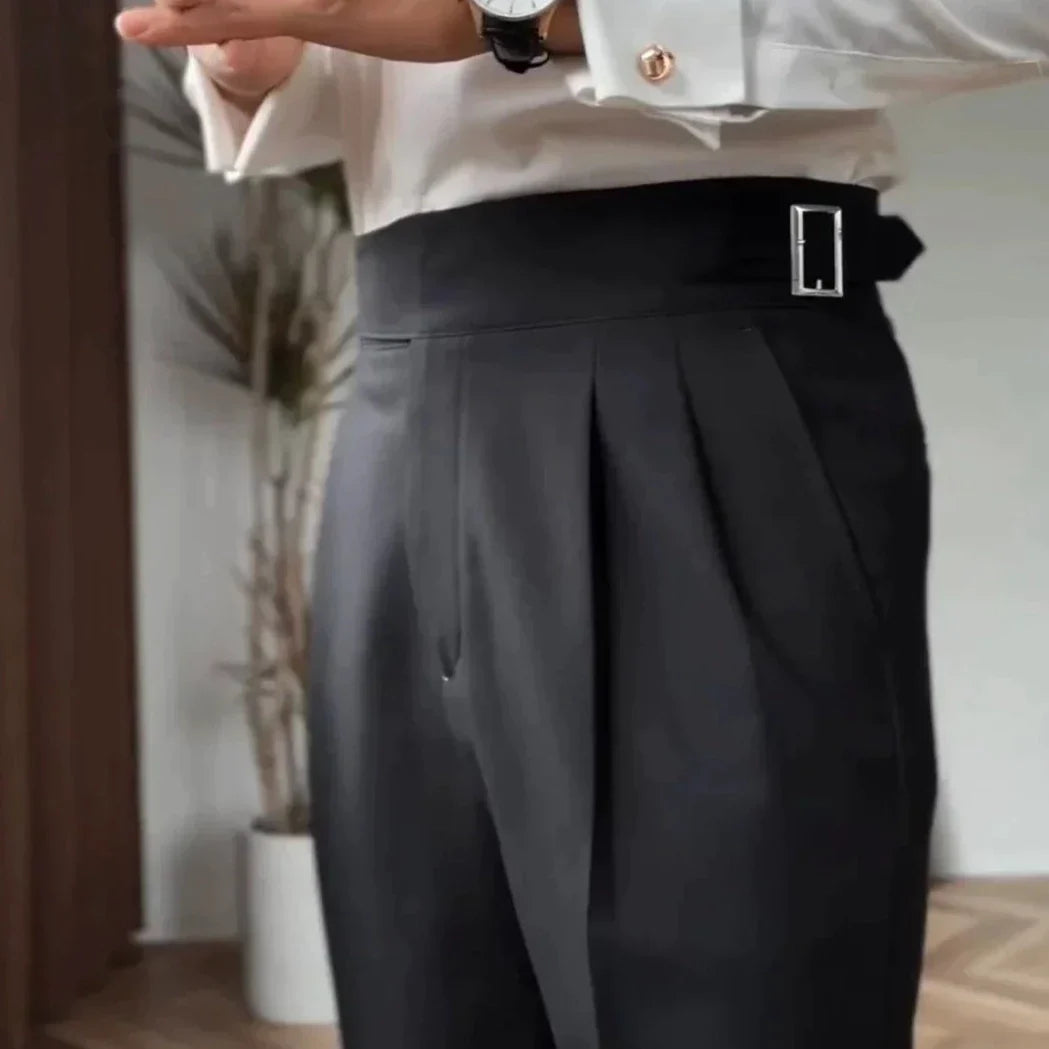 CALORA_ Heren Tailleur Pantalon Broek met Plooi en Verstelbare Gesp