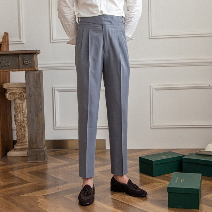 CALORA_ Heren Tailleur Pantalon Broek met Plooi en Verstelbare Gesp