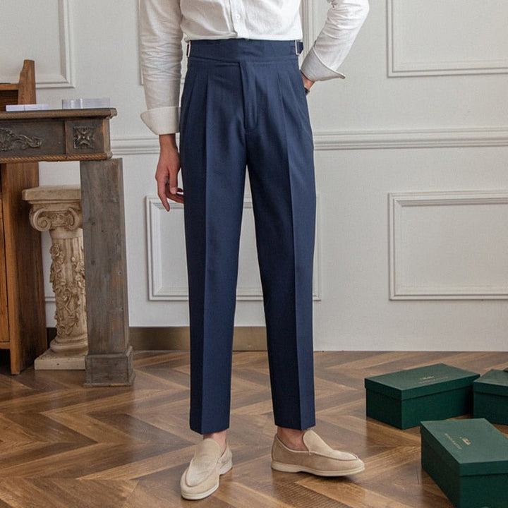 CALORA_ Heren Tailleur Pantalon Broek met Plooi en Verstelbare Gesp