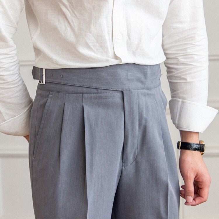CALORA_ Heren Tailleur Pantalon Broek met Plooi en Verstelbare Gesp