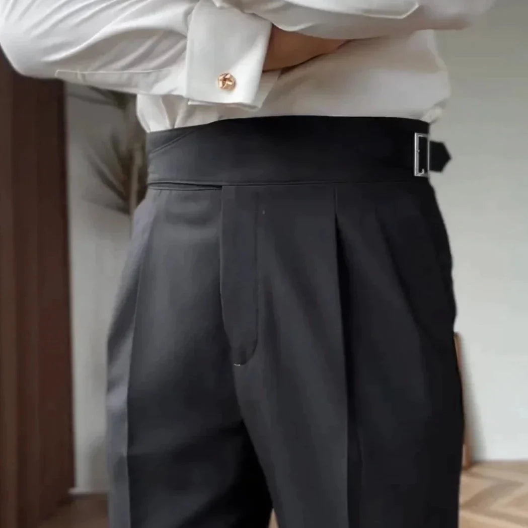 CALORA_ Heren Tailleur Pantalon Broek met Plooi en Verstelbare Gesp