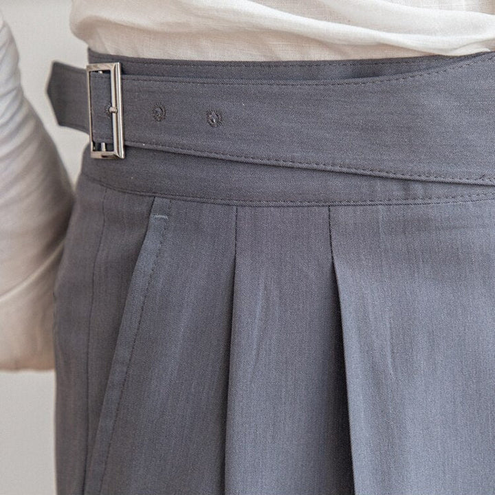 CALORA_ Heren Tailleur Pantalon Broek met Plooi en Verstelbare Gesp