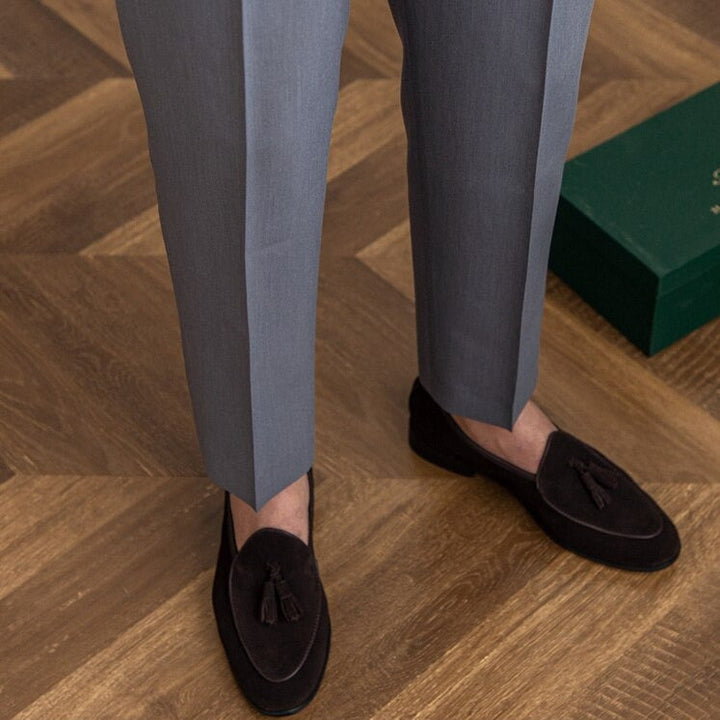 CALORA_ Heren Tailleur Pantalon Broek met Plooi en Verstelbare Gesp