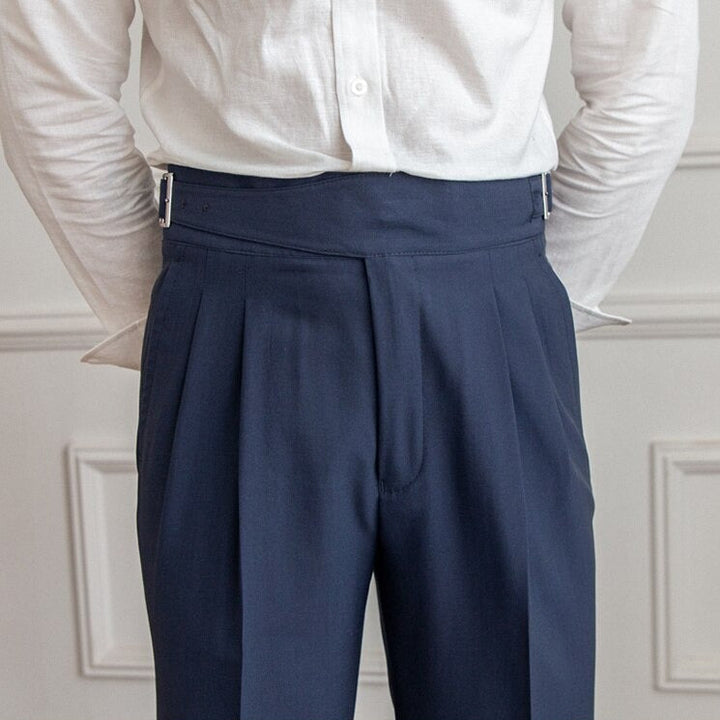 CALORA_ Heren Tailleur Pantalon Broek met Plooi en Verstelbare Gesp
