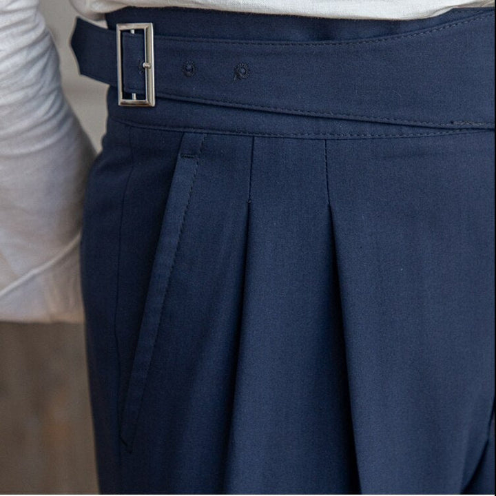 CALORA_ Heren Tailleur Pantalon Broek met Plooi en Verstelbare Gesp