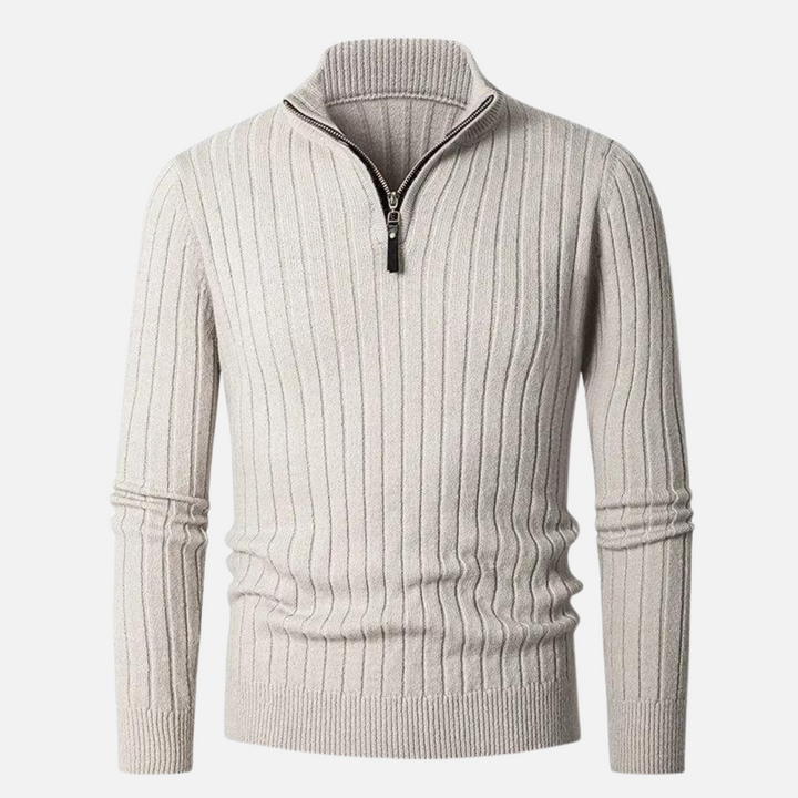 CALORA_ Hoge Kraag Half-Zip Sweater van Katoen met Lange Mouwen