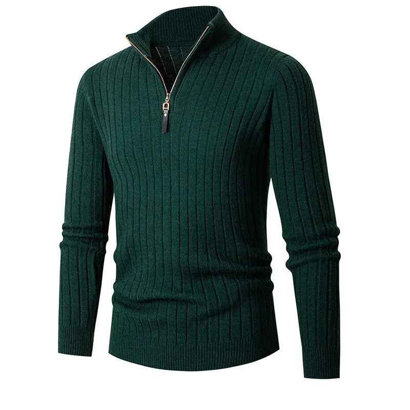 CALORA_ Hoge Kraag Half-Zip Sweater van Katoen met Lange Mouwen