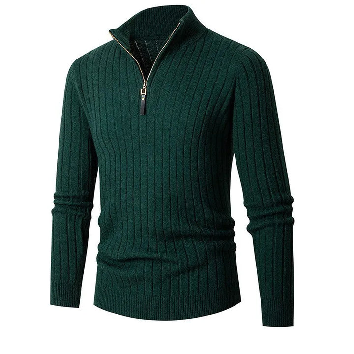 CALORA_ Hoge Kraag Half-Zip Sweater van Katoen met Lange Mouwen