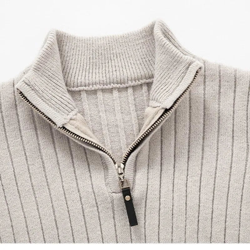 CALORA_ Hoge Kraag Half-Zip Sweater van Katoen met Lange Mouwen