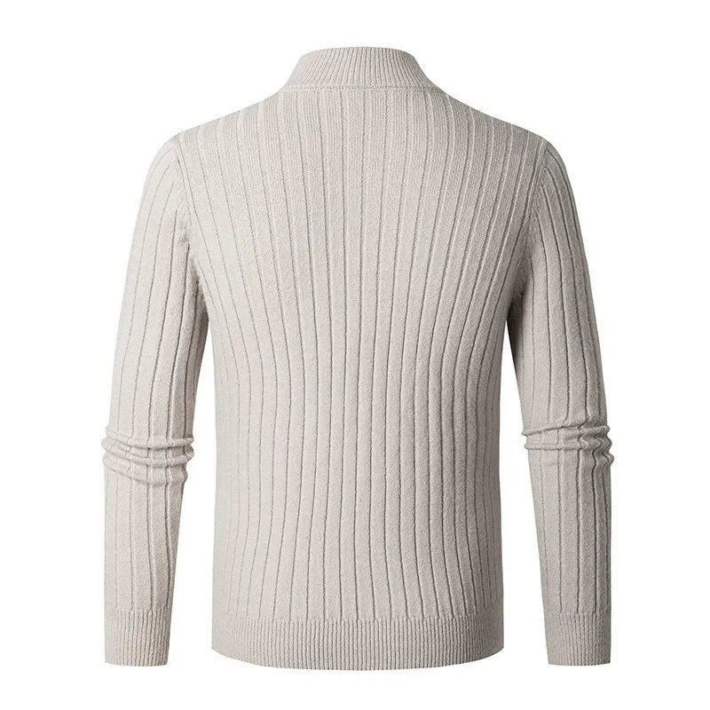 CALORA_ Hoge Kraag Half-Zip Sweater van Katoen met Lange Mouwen