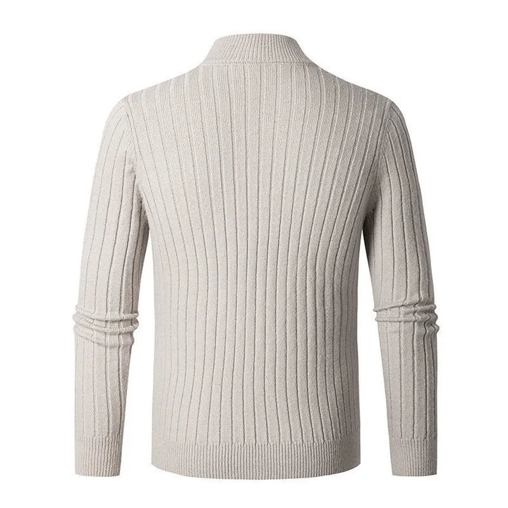 CALORA_ Hoge Kraag Half-Zip Sweater van Katoen met Lange Mouwen