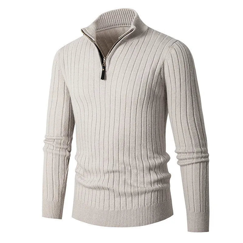 CALORA_ Hoge Kraag Half-Zip Sweater van Katoen met Lange Mouwen