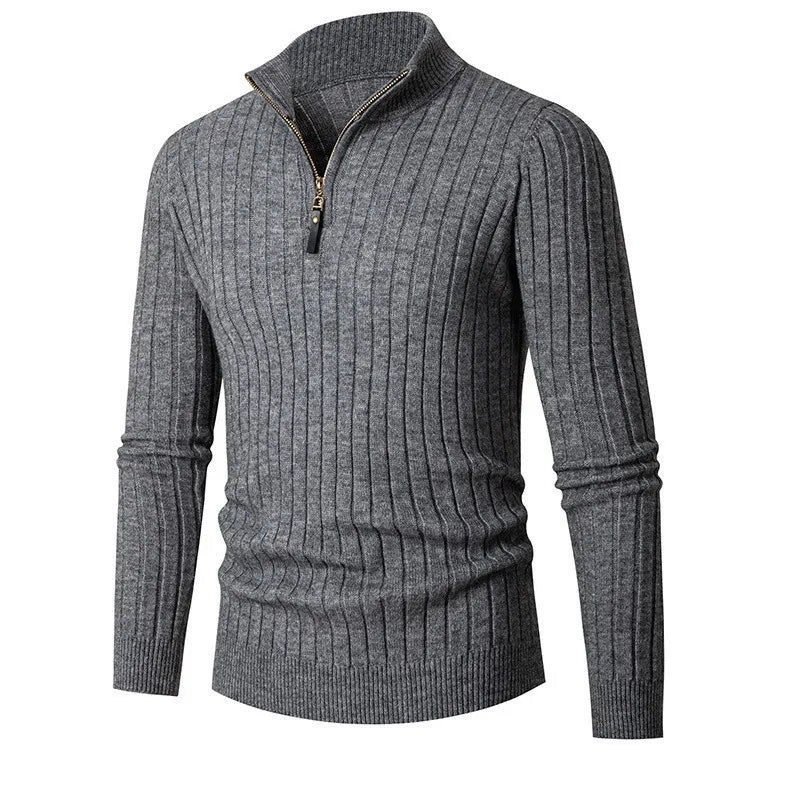 CALORA_ Hoge Kraag Half-Zip Sweater van Katoen met Lange Mouwen