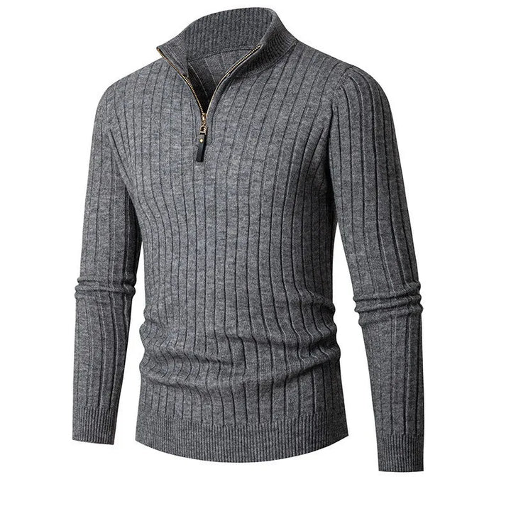 CALORA_ Hoge Kraag Half-Zip Sweater van Katoen met Lange Mouwen