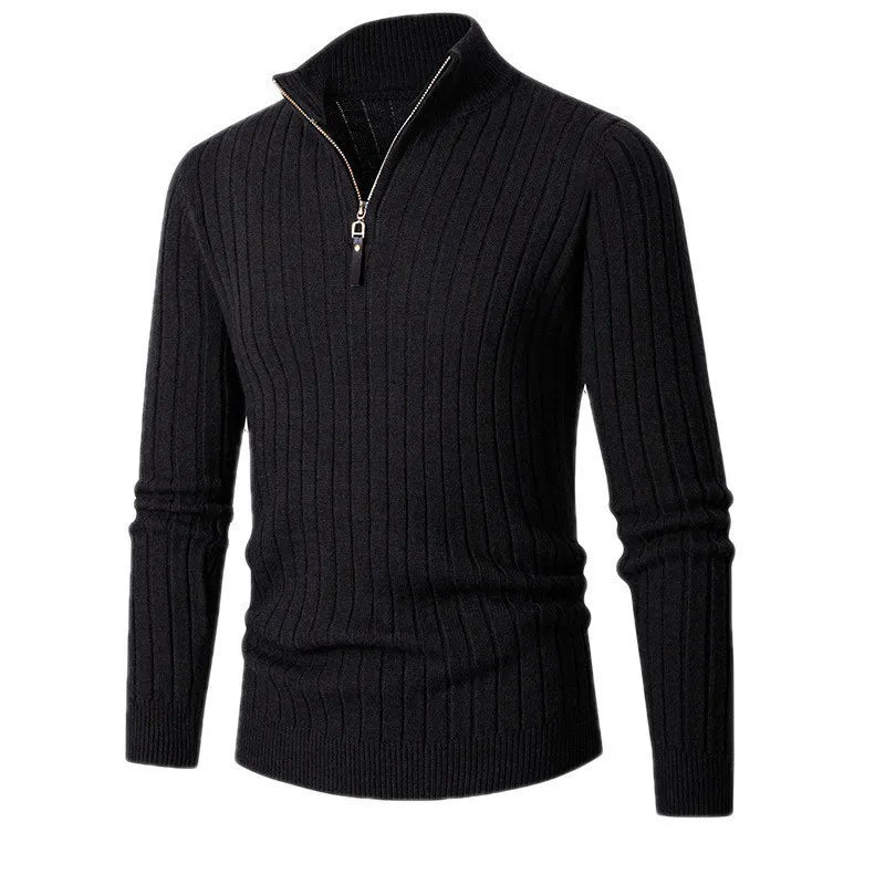 CALORA_ Hoge Kraag Half-Zip Sweater van Katoen met Lange Mouwen