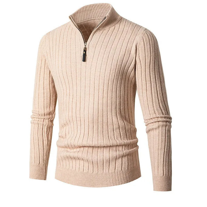 CALORA_ Hoge Kraag Half-Zip Sweater van Katoen met Lange Mouwen