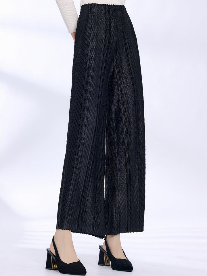 CALORA_ Hoge taille geplooide wijde broek