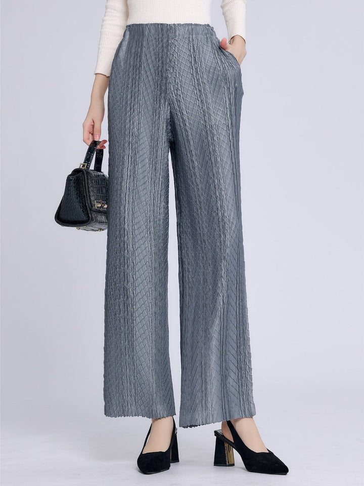 CALORA_ Hoge taille geplooide wijde broek